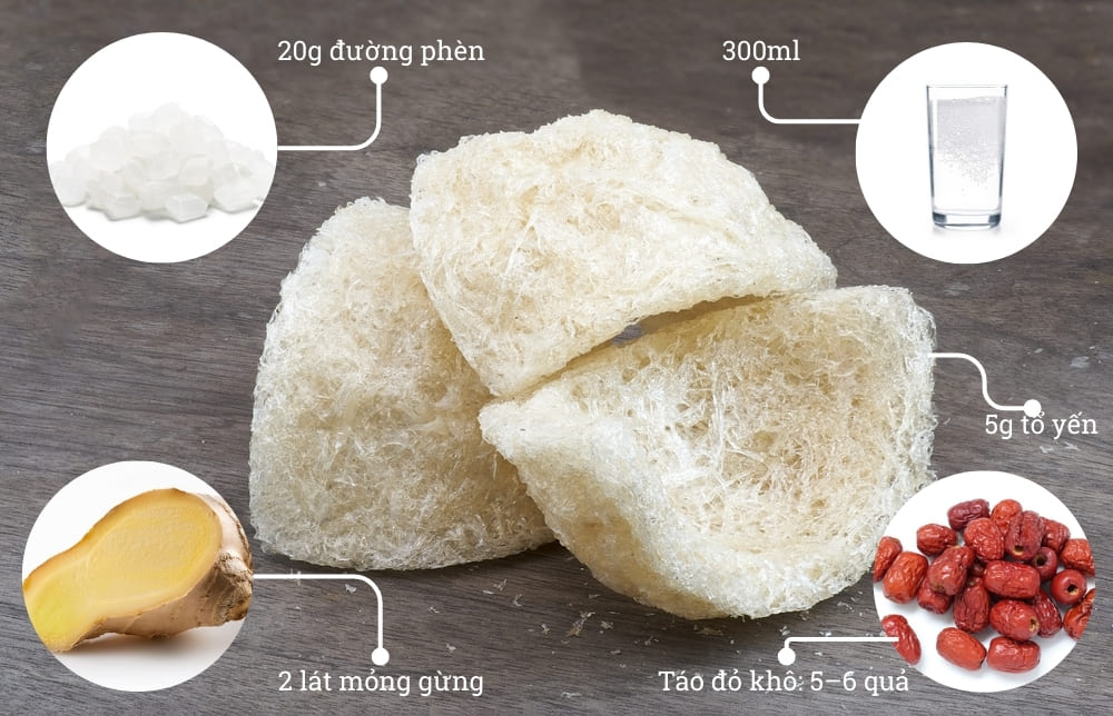 Nguyên liệu chuẩn bị yến chưng đường phèn táo đỏ