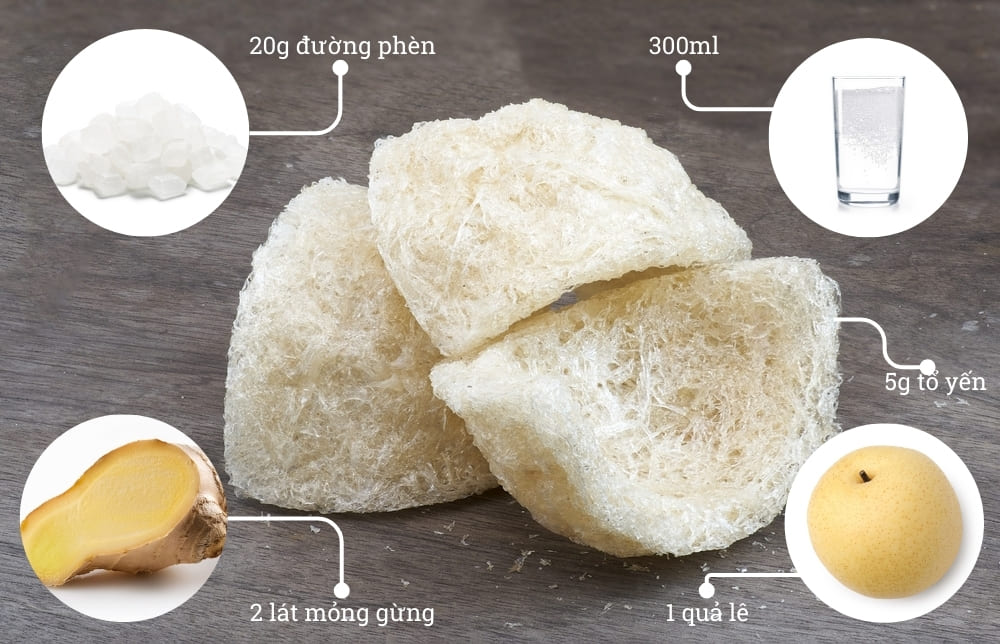 Nguyên liệu chuẩn bị yến chưng đường phèn trái lê